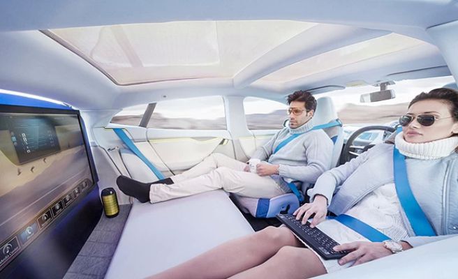 Carro elétrico que dirige sozinho tem sala de estar e até escritório