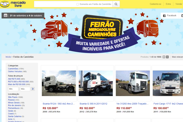 Site promove feirão de caminhões