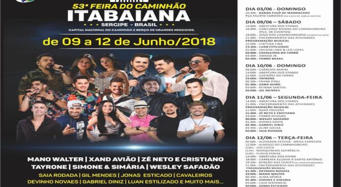 Divulgadas as atrações da 53ª Festa dos Caminhoneiros em Itabaiana