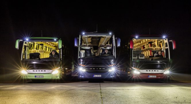 Os faróis de led e o ônibus iluminado