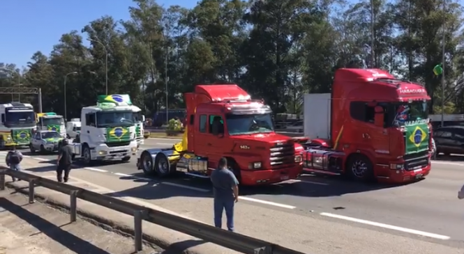 Carreata de caminhoneiros em São Paulo pede a reabertura do comércio