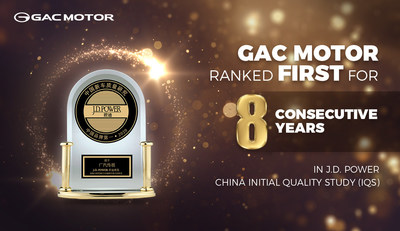 A GAC MOTOR é reconhecida como campeã do estudo de qualidade inicial da J.D. Power para a marca chinesa por oito anos consecutivos