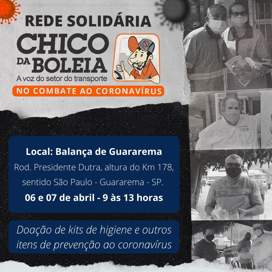 Ação da Rede Solidária Chico da Boleia acontece nos dias 6 e 7 de abril